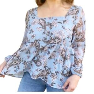 AMERICAN EAGLE paisley floral fluttered sleeve boho bow tie back blouse size M